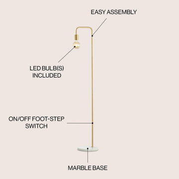 Vega 60" Minimalist Edison Metal/Marble Floor Lamp - JONATHAN Y